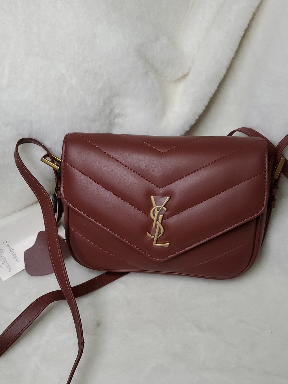 Yves Saint Laurent Burgundy Quilted Leather Crossbody Bag with Gold YSL Hardware